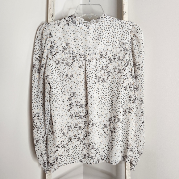 Joie top womens small metallic floral v-neck long sleeve semi sheer - Picture 6 of 6